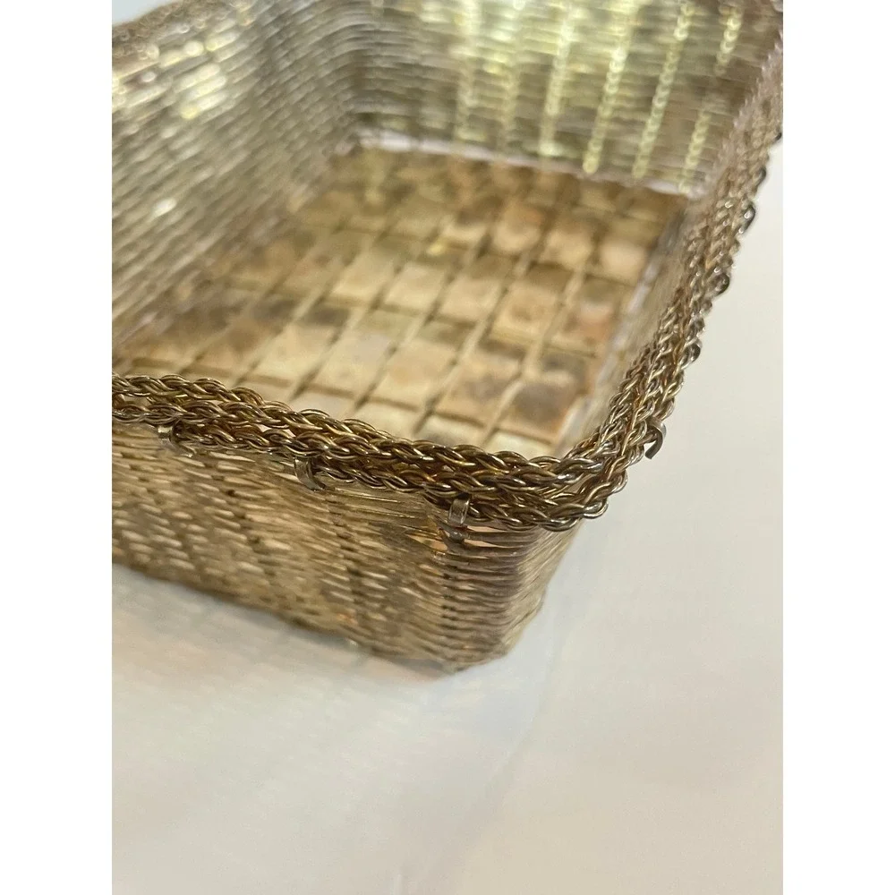 Vintage Silver Woven Wire Mesh Basket – Rectangular Bread & Fruit Vanity Tray